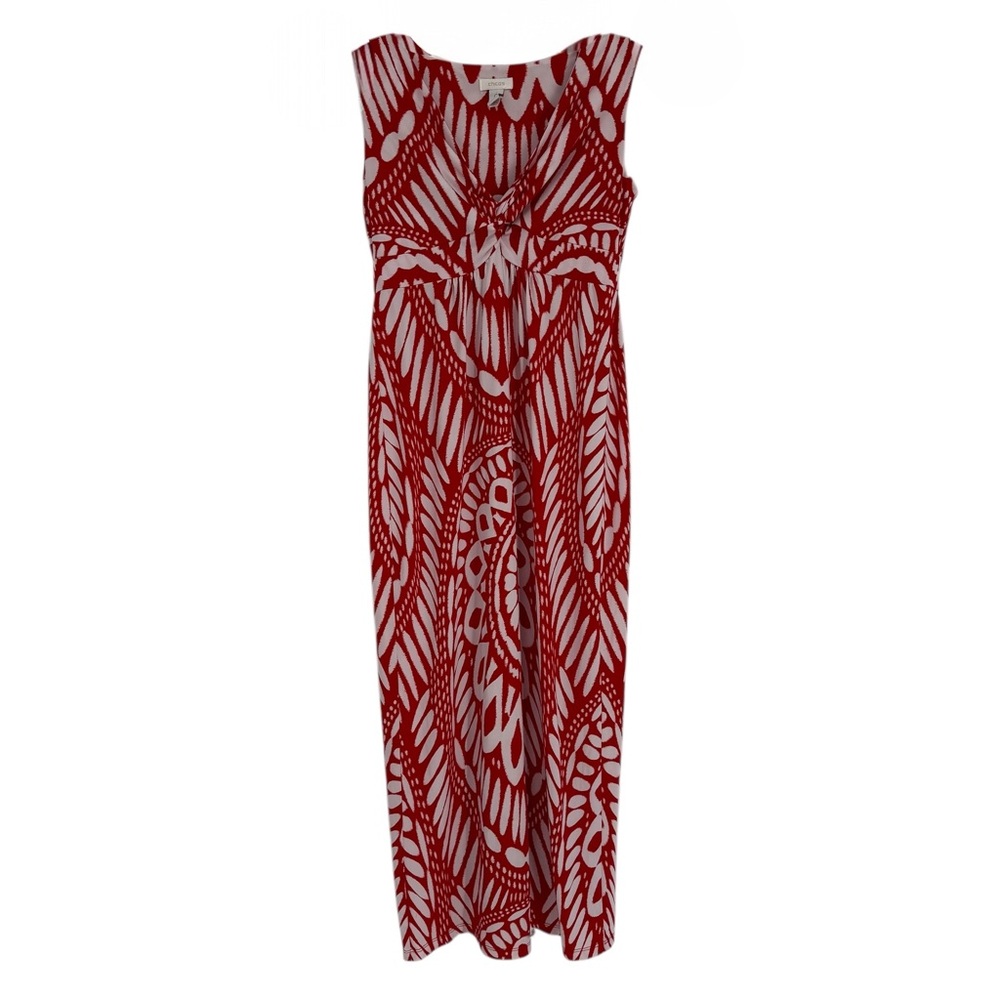 Chicos Maxi Dress Red White Abstract Print Sleeveless V Neck Women Size 0 (S)